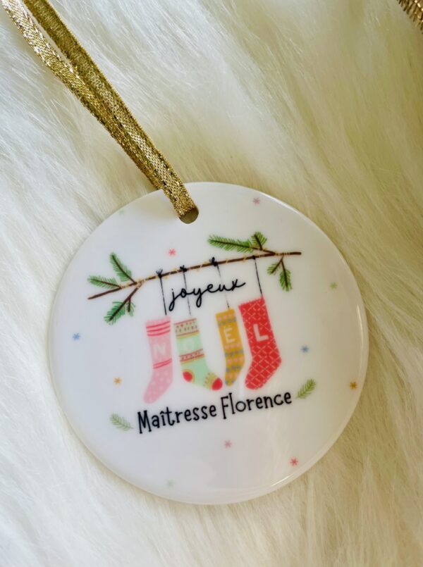 Boule plate de noël personnalisée en céramique – Image 3